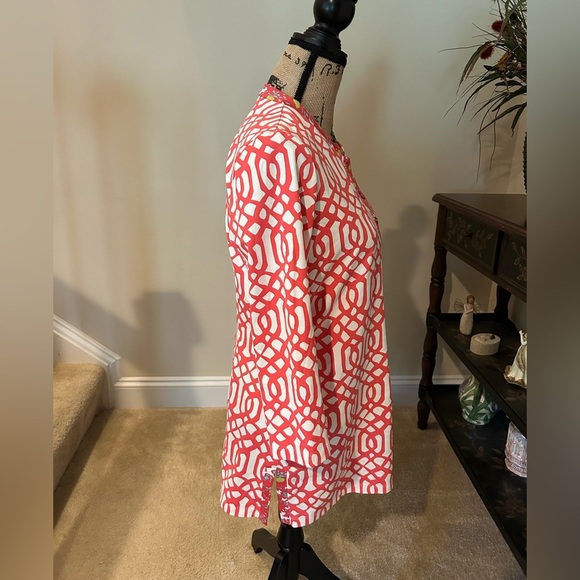 J. McLaughlin Pink Graphic Tunic with Mandarin Collar - Picture 3 of 5